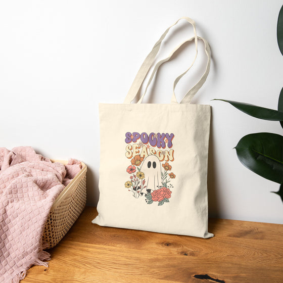 Retro “Spooky Season” Ghost Flower Field Tote