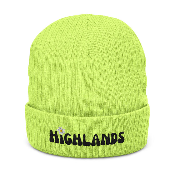 Highlands Embroidered Beanie — Ribbed Knit Winter Hat