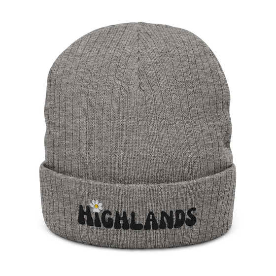 Highlands Embroidered Beanie — Ribbed Knit Winter Hat