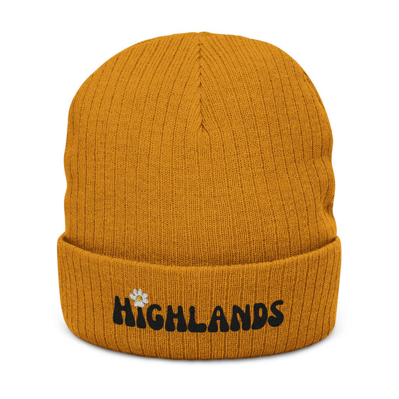 Highlands Embroidered Beanie — Ribbed Knit Winter Hat