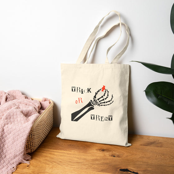 “Trick or Treat” Skeleton Hand Halloween Tote
