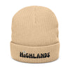 Highlands Embroidered Beanie — Ribbed Knit Winter Hat