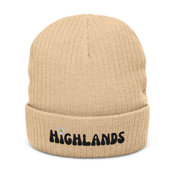 Highlands Embroidered Beanie — Ribbed Knit Winter Hat