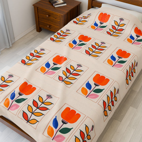 Mid-Century Modern Floral Throw – Plush Comfort, Retro Style