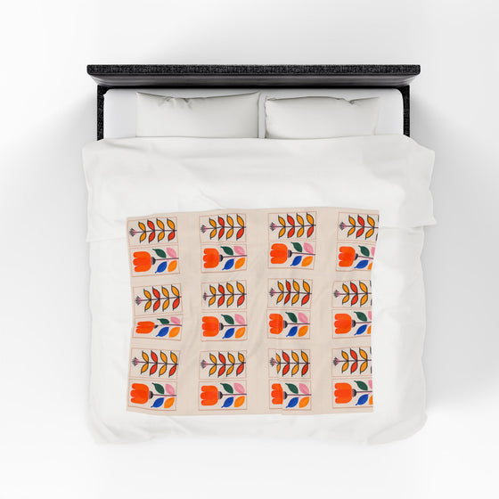 Mid-Century Modern Floral Throw – Plush Comfort, Retro Style