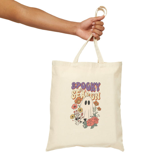 Retro “Spooky Season” Ghost Flower Field Tote