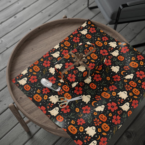 Halloween Wrapping Paper, Fun Ghosts and Pumpkins, Perfect for Gift Wrapping, Party Decor, Fall Celebrations, Spooky Season